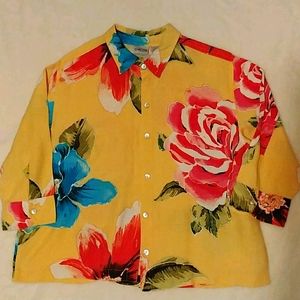 Vintage Yellow & Floral Linen Top